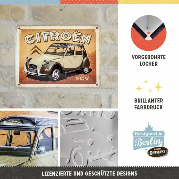 Nostalgic-Art Targa retrò, 15 x 20 cm, Citroen – 2CV – Idee Regalo per Amanti del Vintage, in Metallo, Design Vintage 26257 - immagine 3